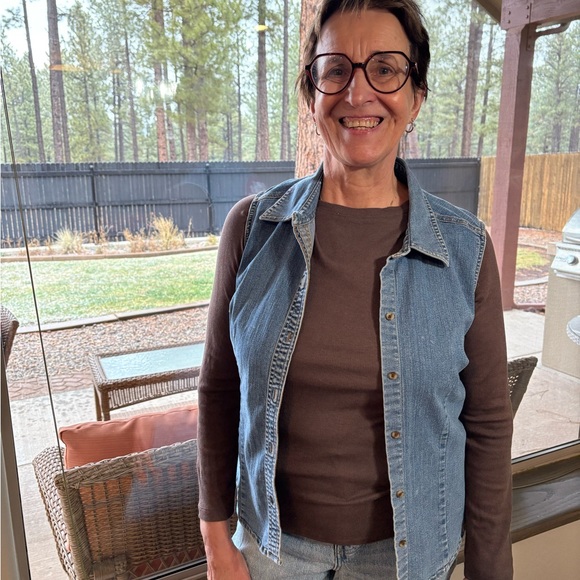 Upcycled St. John's Bay Blue Denim Vest with Granny squares - Picture 3 of 7